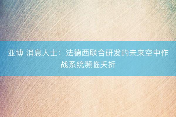 亚博 消息人士：法德西联合研发的未来空中作战系统濒临夭折