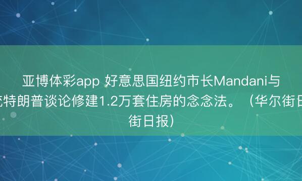 亚博体彩app 好意思国纽约市长Mandani与总统特朗普谈论修建1.2万套住房的念念法。（华尔街日报）