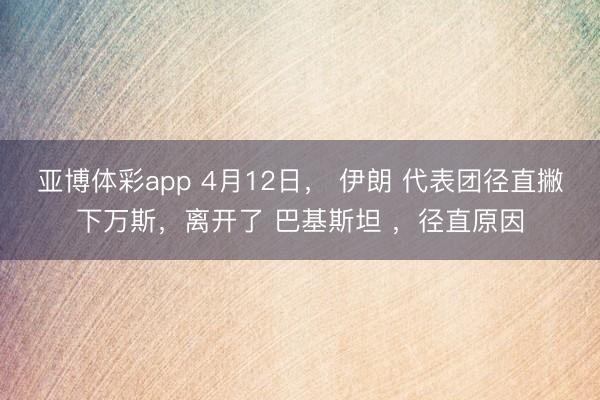 亚博体彩app 4月12日， 伊朗 代表团径直撇下万斯，离开了 巴基斯坦 ，径直原因