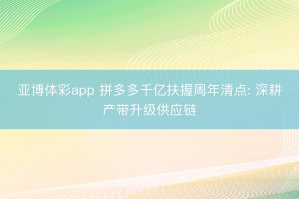 亚博体彩app 拼多多千亿扶握周年清点: 深耕产带升级供应链